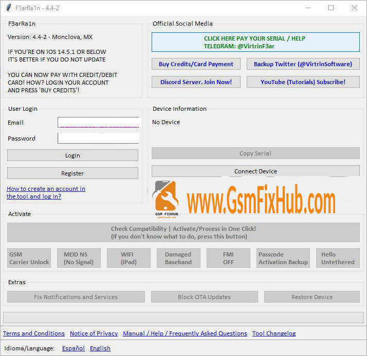 F3arRa1n Tool Latest V4.4.2 iCloud Bypass for Windows Free Download www.gsmfixhub.com