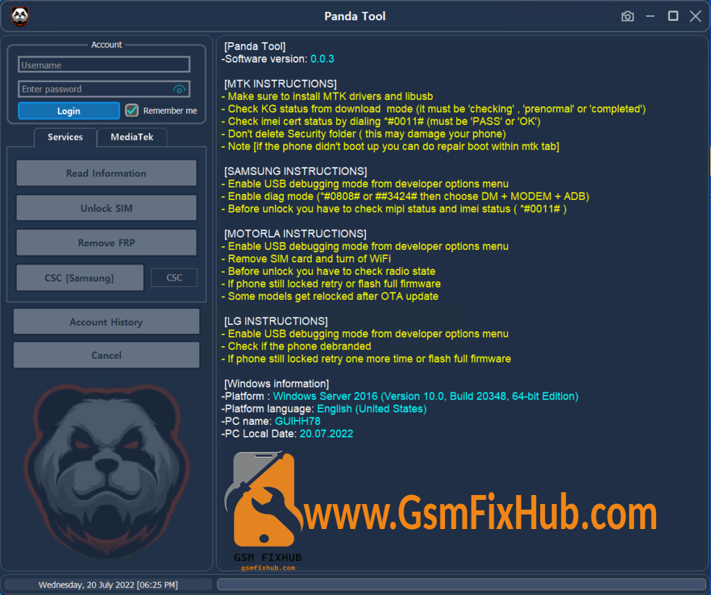 Panda Tools V0.4 Free Download Bypass Remove User lock -Gsmfixhub